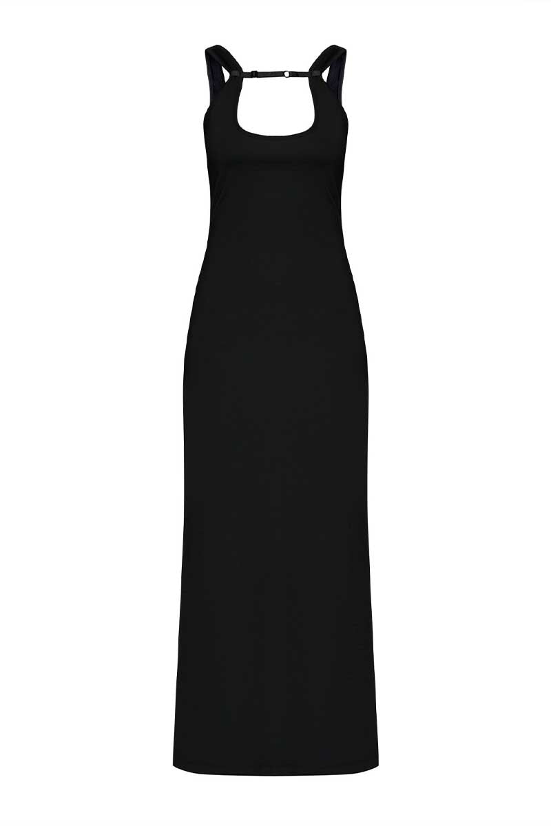 RIB STRAP MAXI DRESS-BLACK Dress Wynn Hamlyn XXS Black