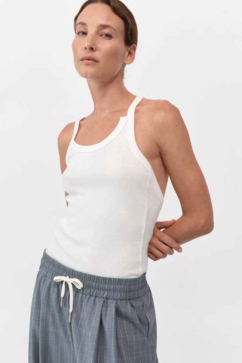 ORGANIC COTTON ABSTRACT SINGLET-WHITE Tops ST AGNI