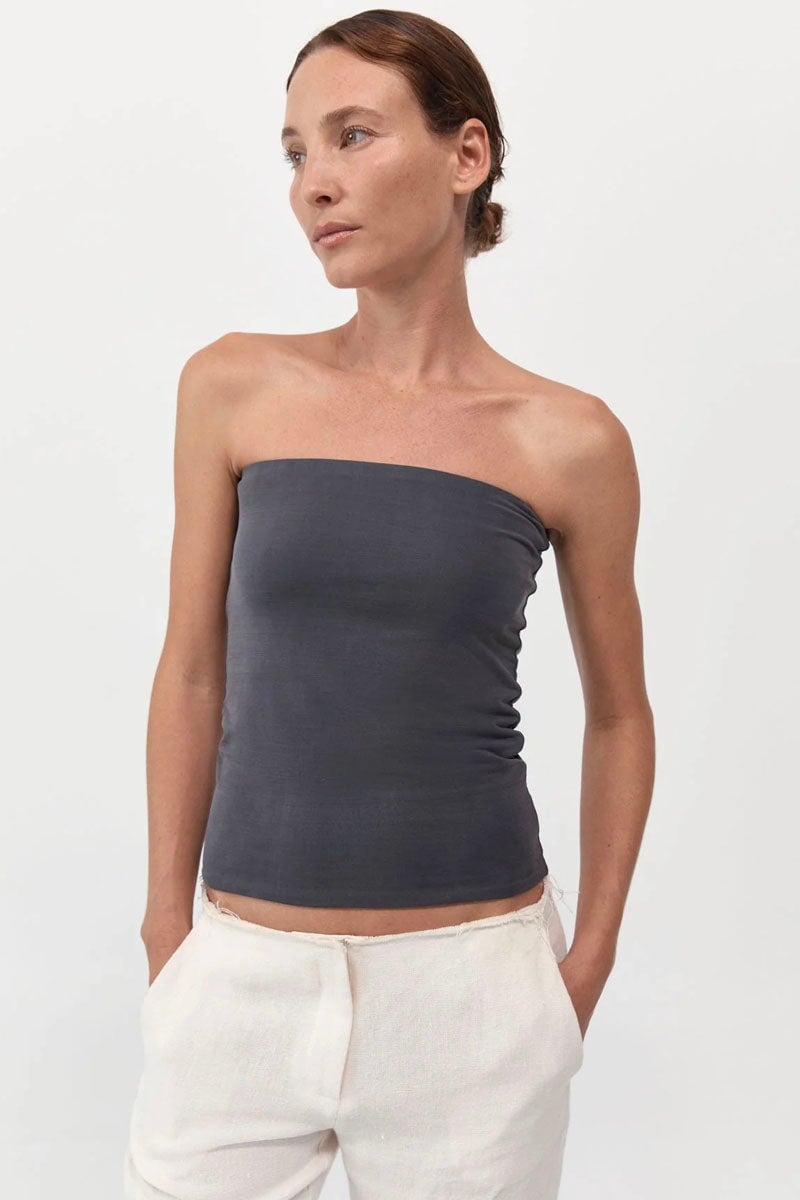STRAPLESS JERSEY TOP-GRAPHITE Tops ST AGNI