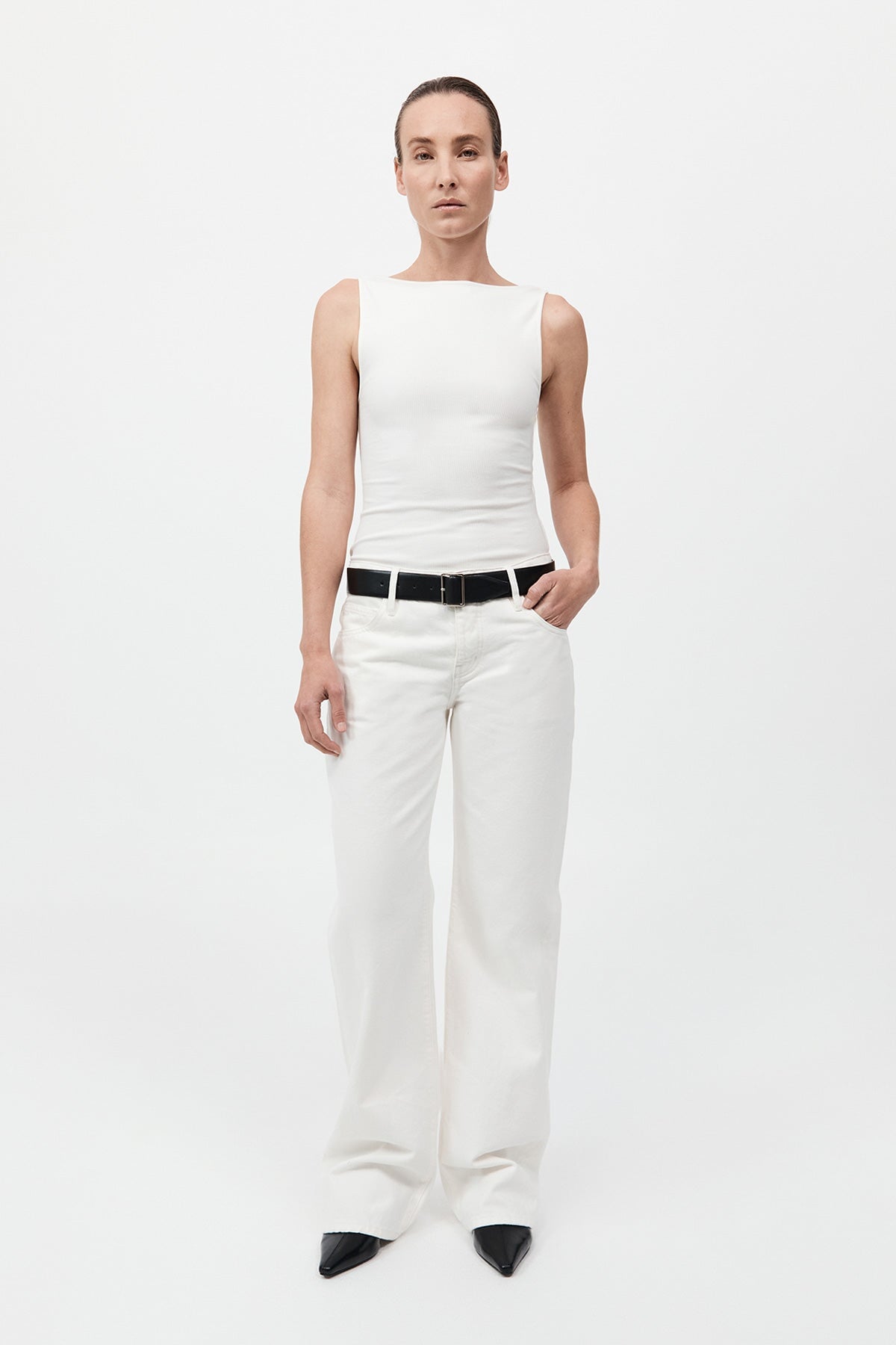 RIB BATEAU CUT OUT TOP-WHITE Tops ST AGNI