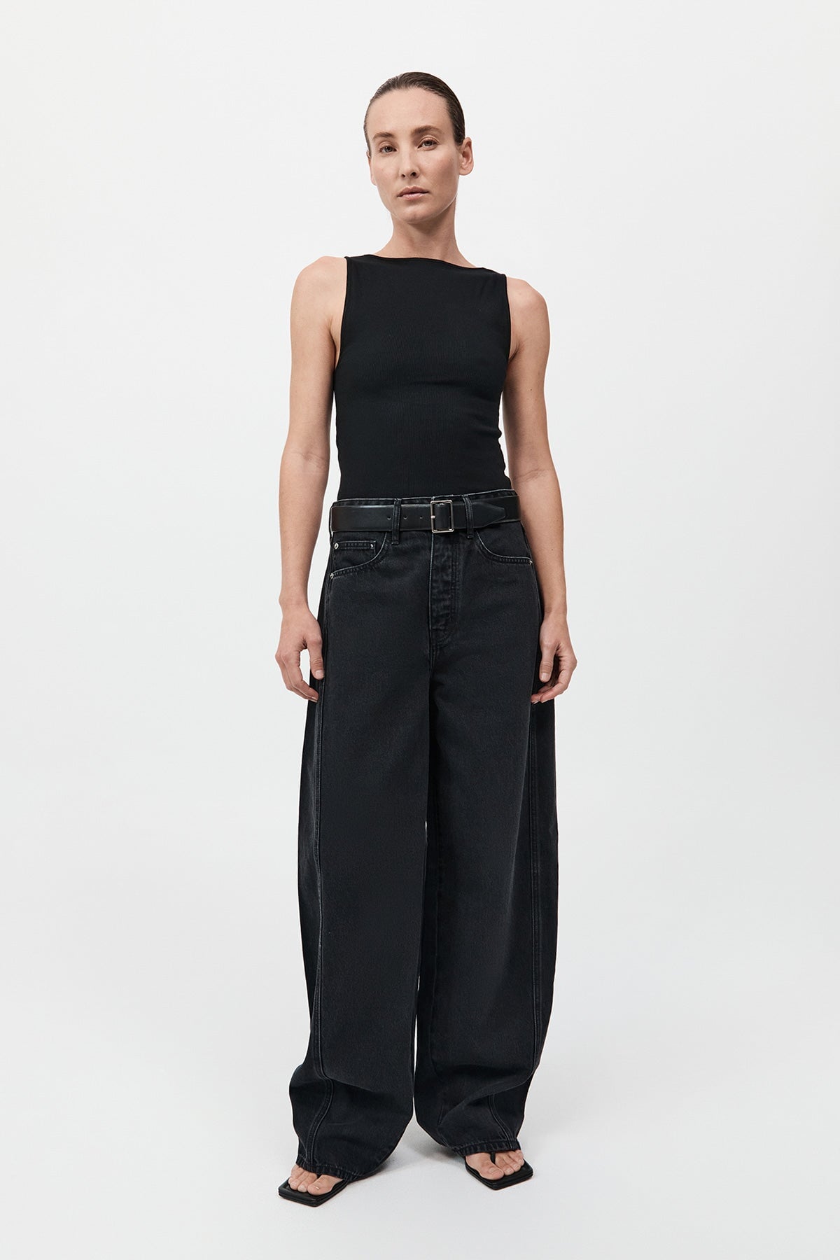 RIB BATEAU CUT OUT TOP-BLACK Tops ST AGNI