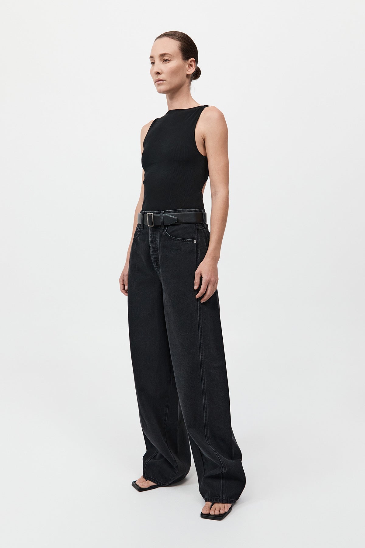RIB BATEAU CUT OUT TOP-BLACK Tops ST AGNI