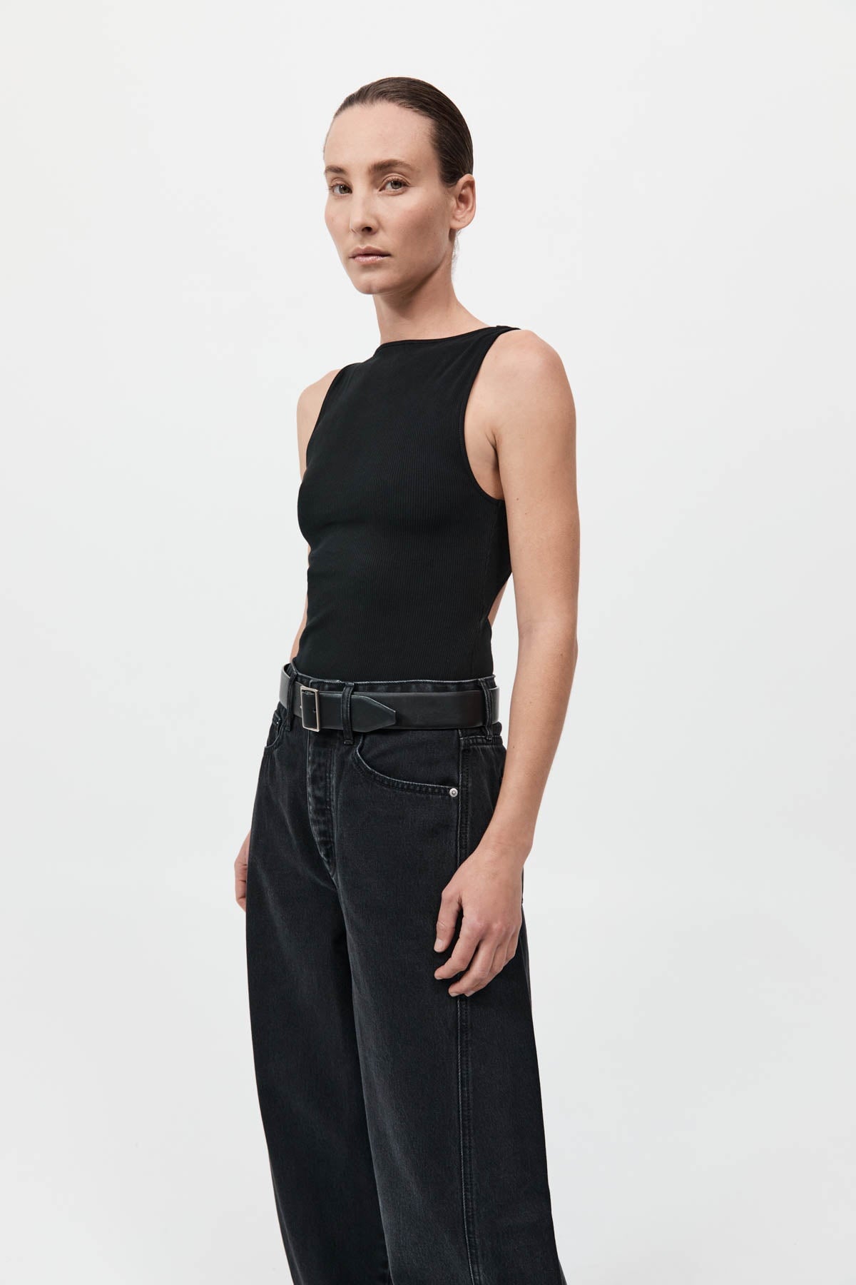 RIB BATEAU CUT OUT TOP-BLACK Tops ST AGNI