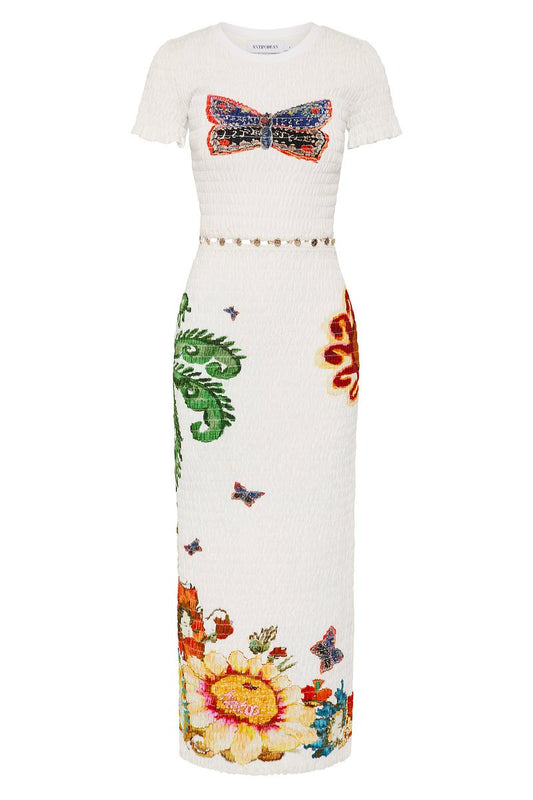 HOME OF THE ART SHIRRED LONG DRESS-LAPIS Midi Dress ANTIPODEAN