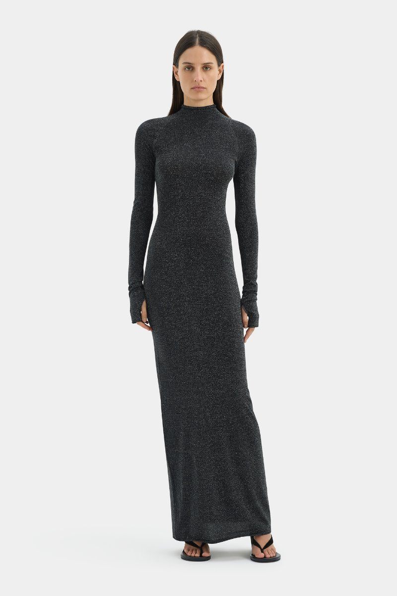 CHIANO LONG SLEEVE DRESS-BLACK SILVER Maxi Dress SIR.