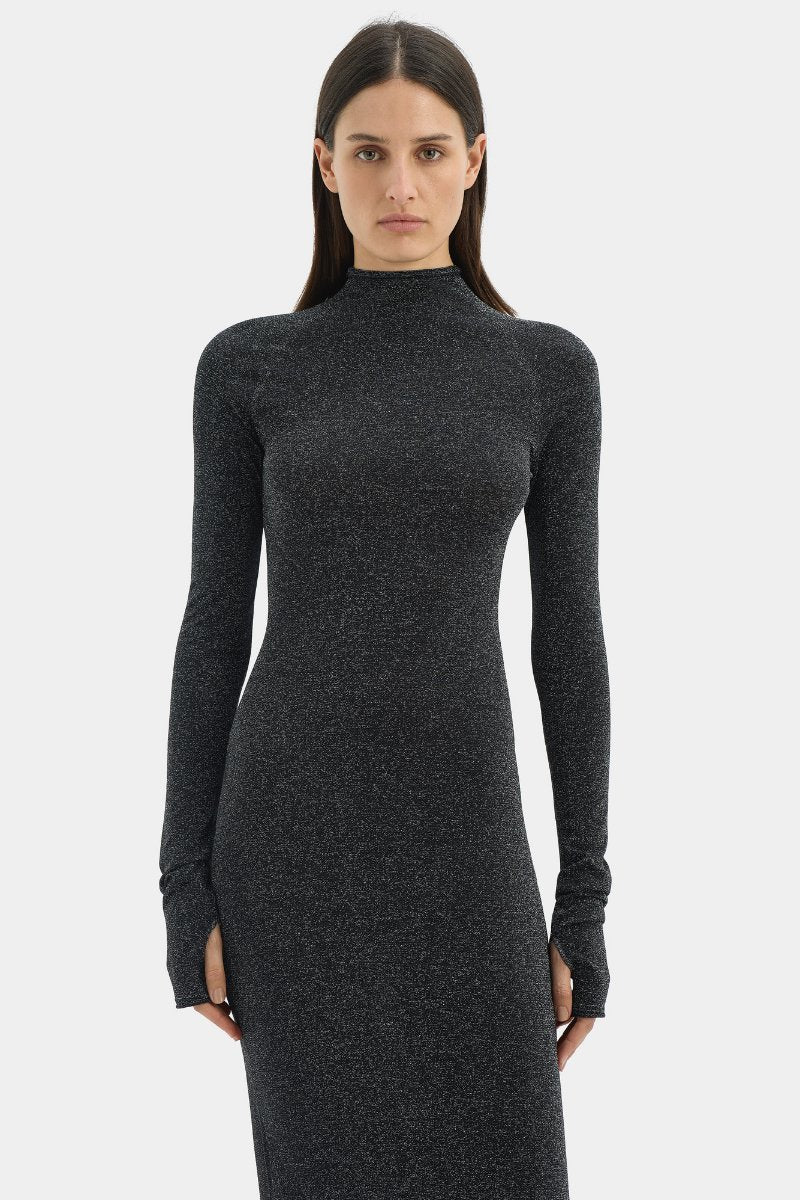 CHIANO LONG SLEEVE DRESS-BLACK SILVER Maxi Dress SIR.