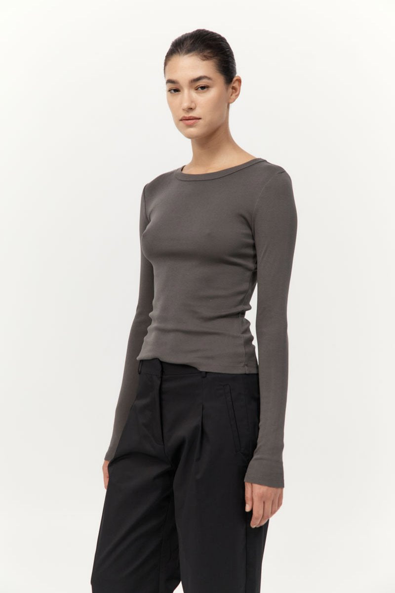 ORGANIC COTTON LONG SLEEVE TOP-KHAKI Tops ST AGNI