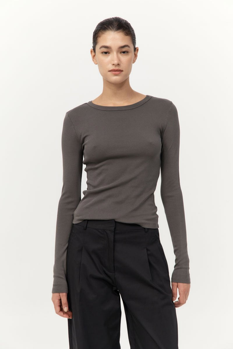 ORGANIC COTTON LONG SLEEVE TOP-KHAKI Tops ST AGNI