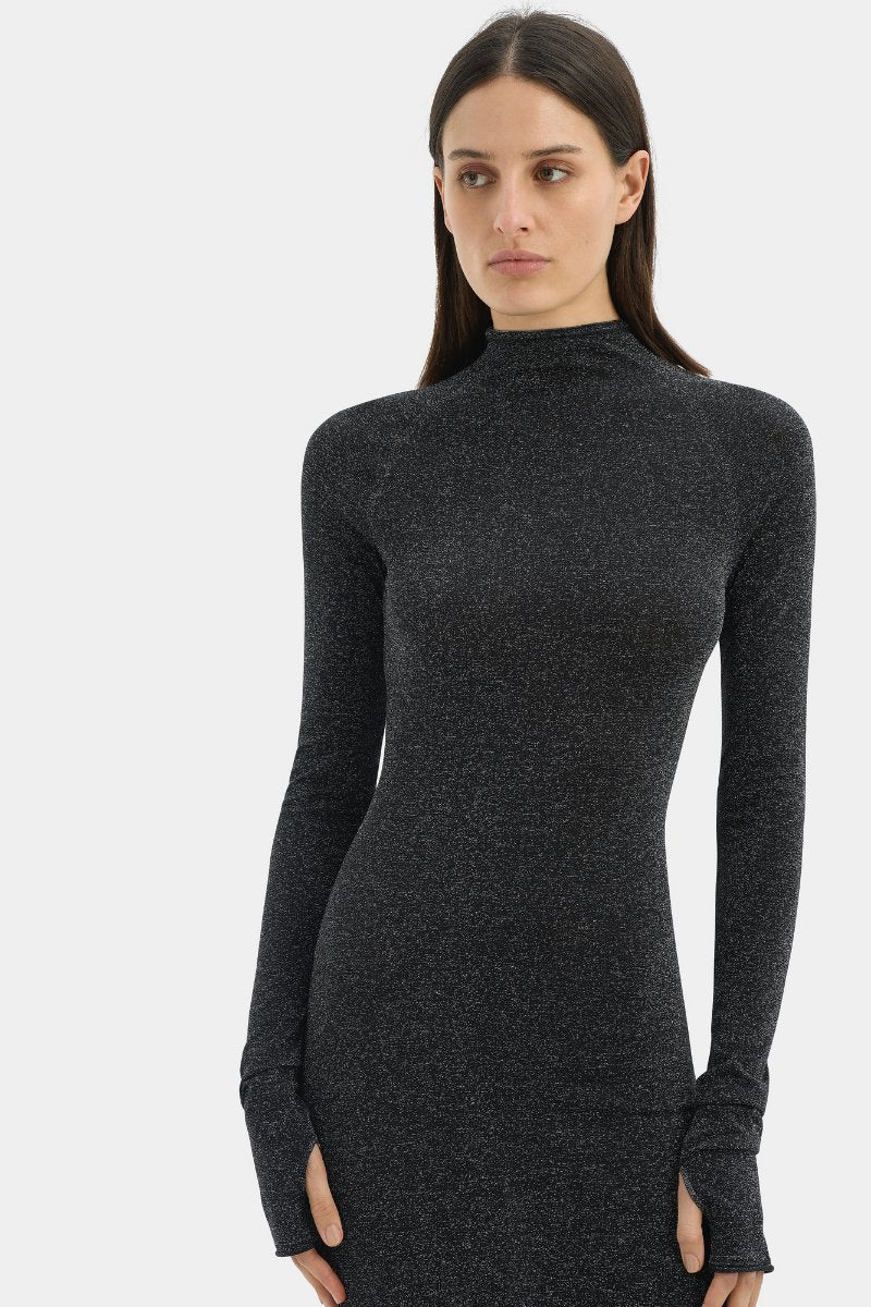 CHIANO LONG SLEEVE DRESS-BLACK SILVER Maxi Dress SIR.