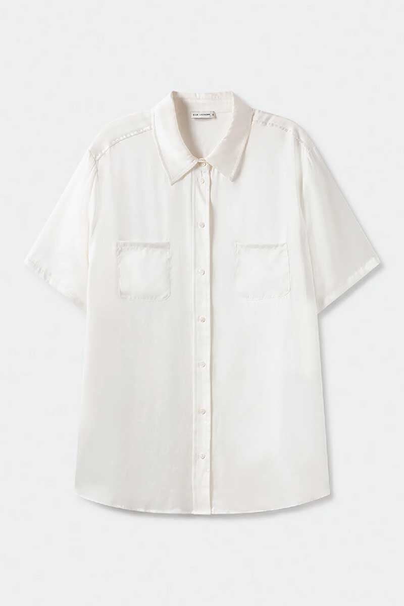 SHORT SLEEVE BOYFRIEND SHIRT-WHITE Tops Silk Laundry XS White