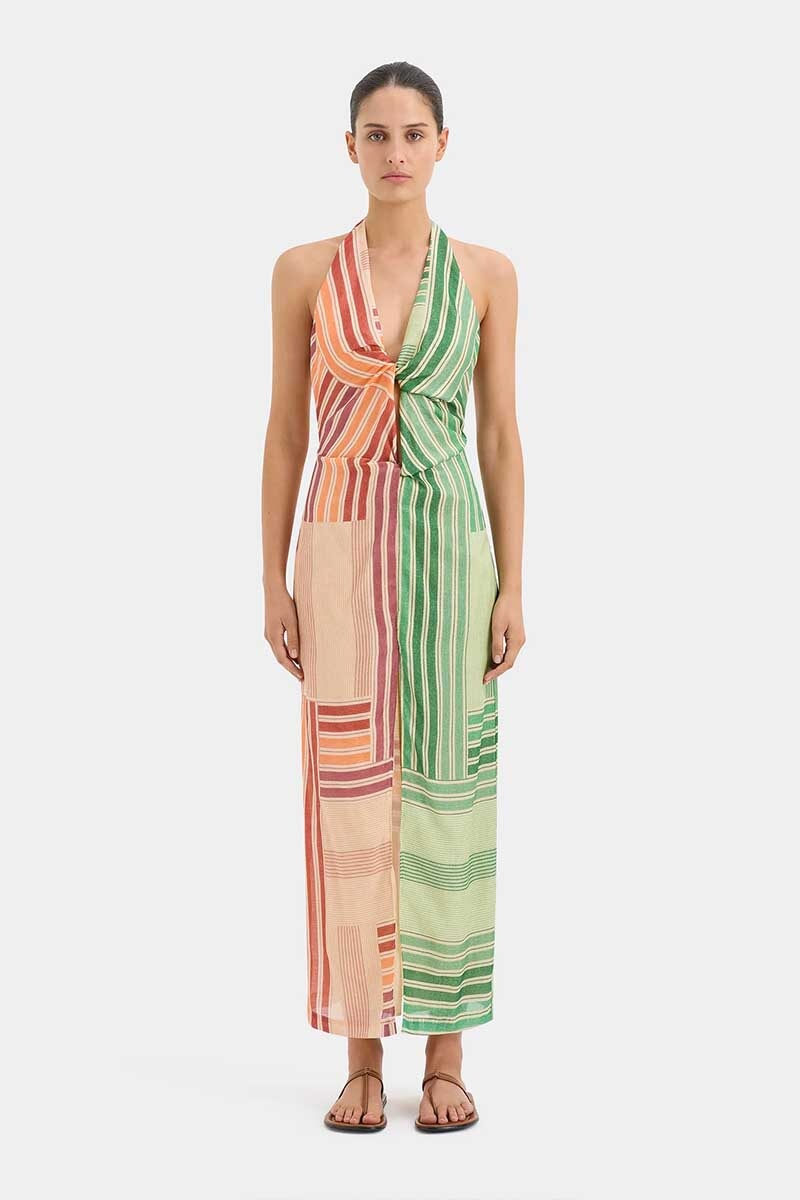MARISOL TWIST MIDI DRESS-MULTI PATCHWORK STRIPE Dress SIR.