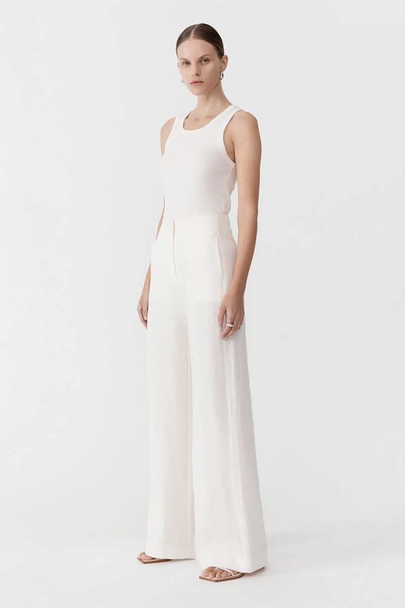 LINEN WIDE LEG PANTS-IVORY Pants ST AGNI
