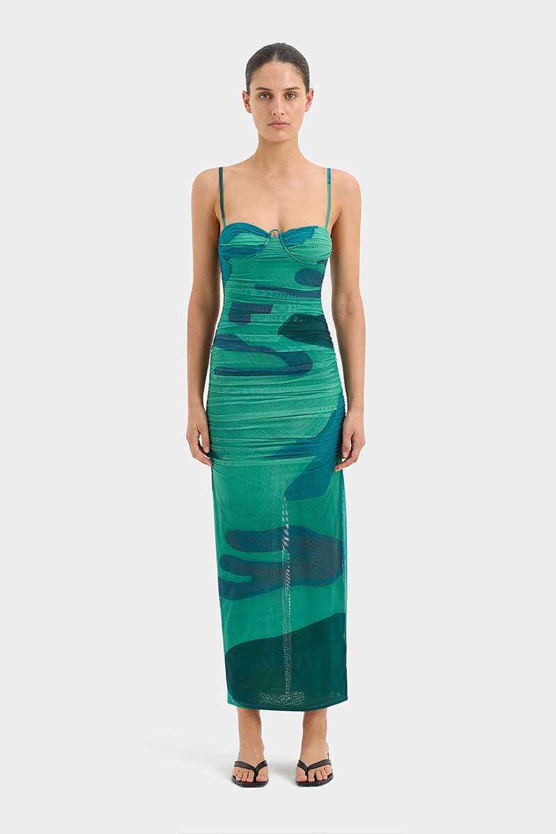 FRANKIE GATHERED MIDI DRESS-EMERALD REFLECTION Dress SIR. OP Emerald Reflection