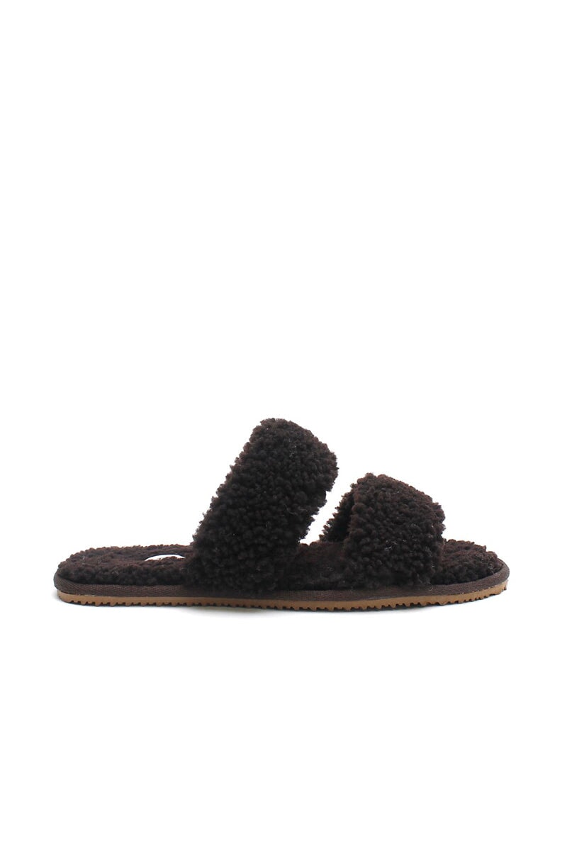 DOUBLE STRAP SHEARLING-DARK CHOCOLATE Shoes LA TRIBE