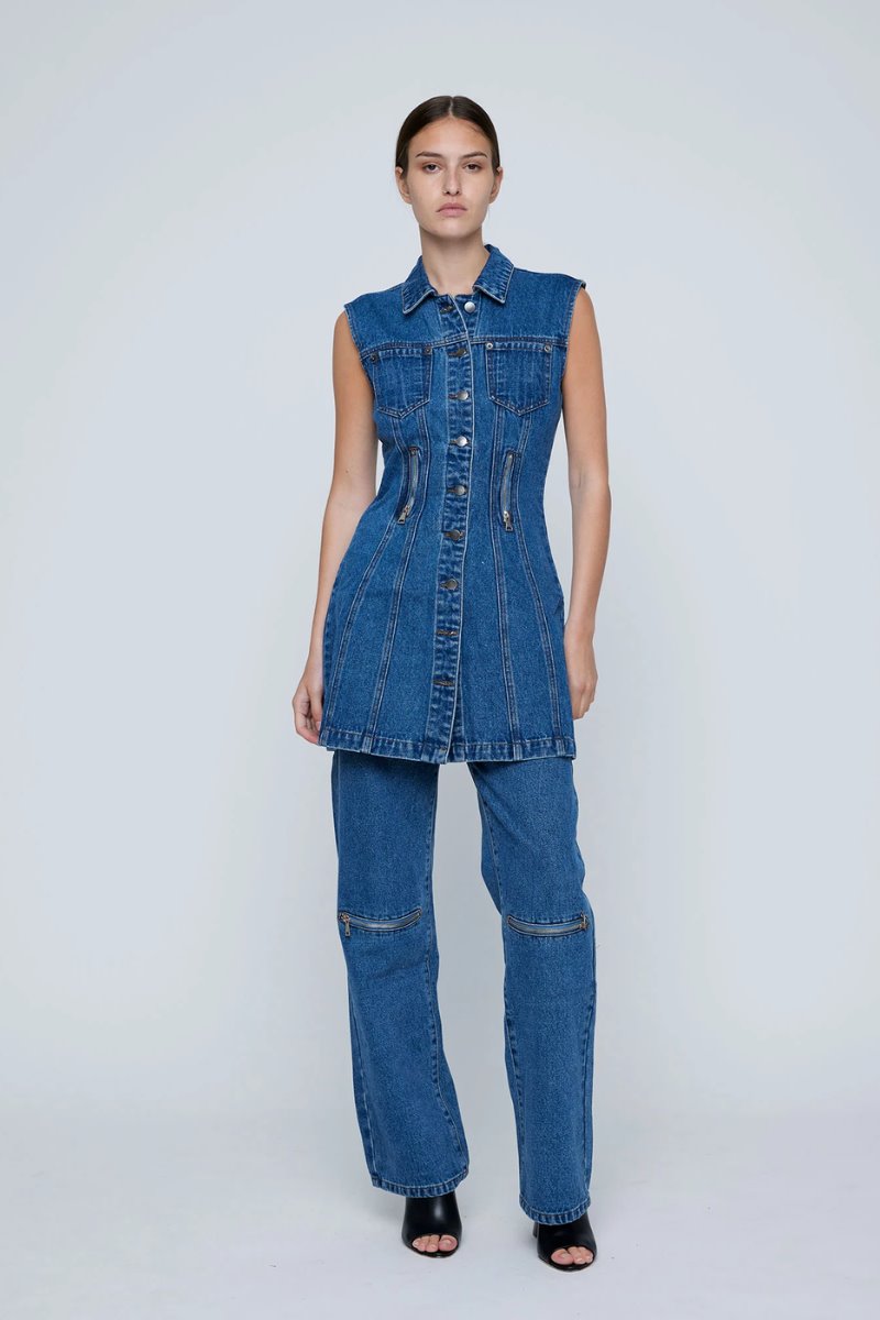 ZIPPER DENIM MINI DRESS-INDIGO Mini Dress Wynn Hamlyn