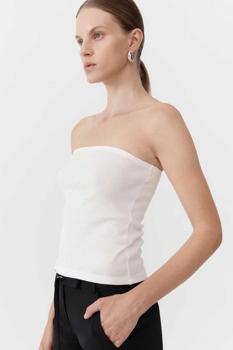 ORGANIC COTTON STRAPLESS TOP-WHITE Tops ST AGNI