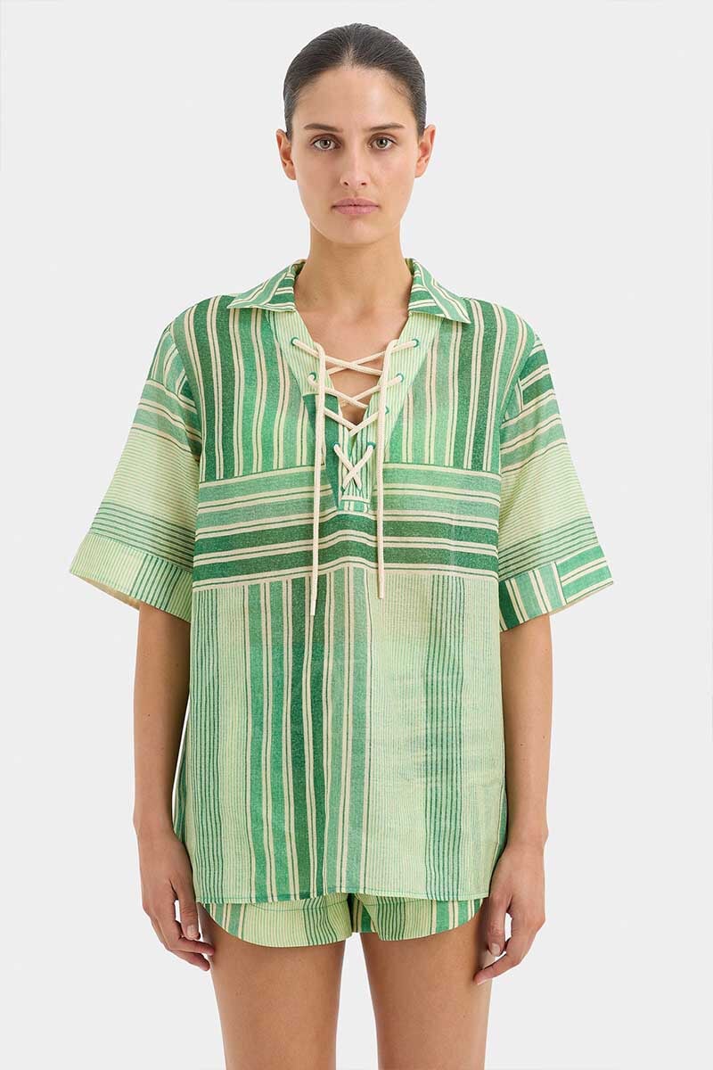 MARISOL CORDED SHIRT-GREEN PATCHWORK STRIPE Tops SIR. OP Green Patchwork Stripe