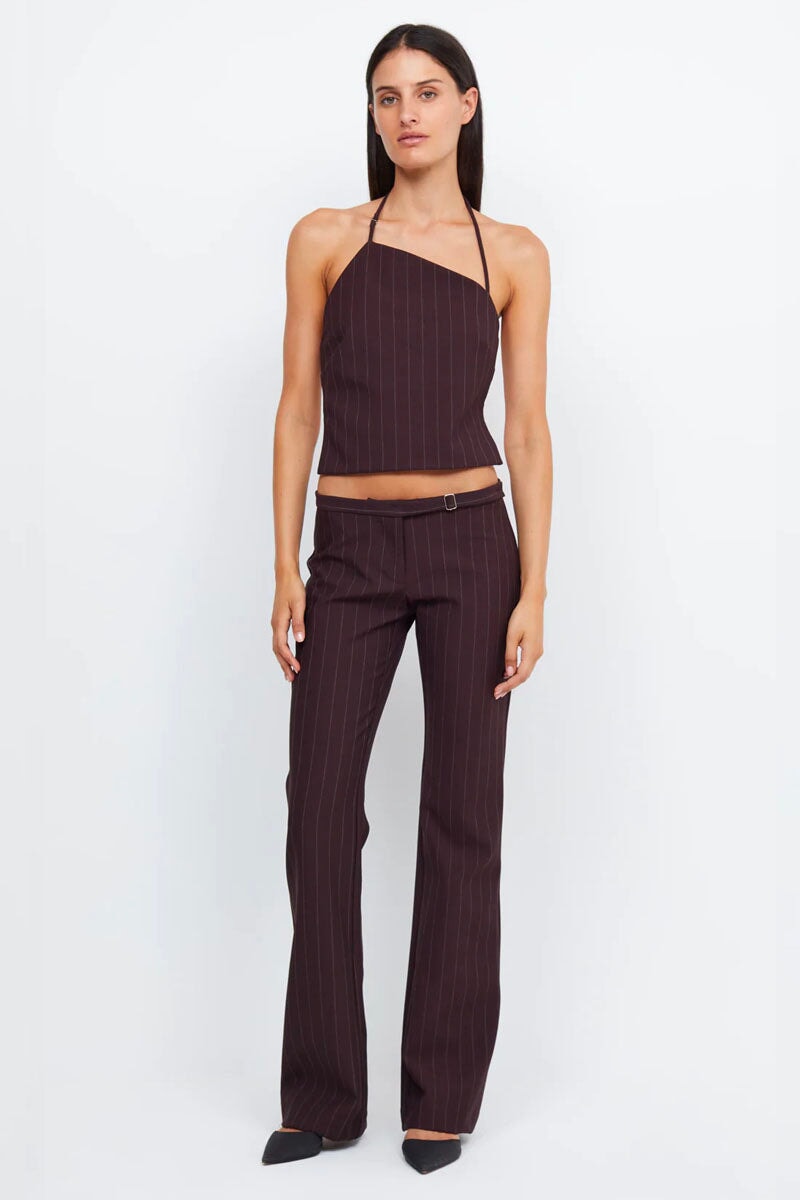 JADE STRAIGHT LEG PANT-PLUM PINSTRIPE Pants Bec and Bridge 6 Plum Pinstripe