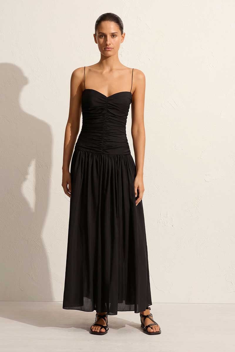 GATHERED DROP WAIST DRESS-BLACK Dress Matteau 1 Black