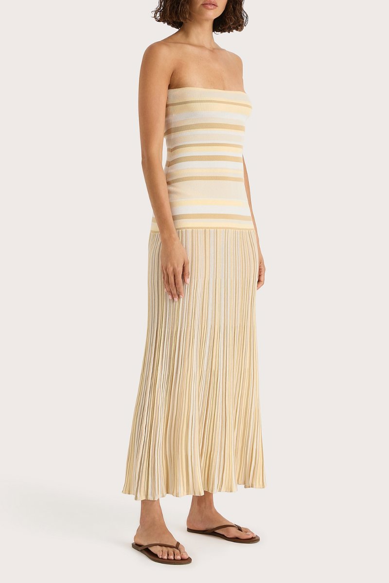 CITARA STRAPLESS DRESS-BUTTER STRIPE Maxi Dress Faithfull the Brand