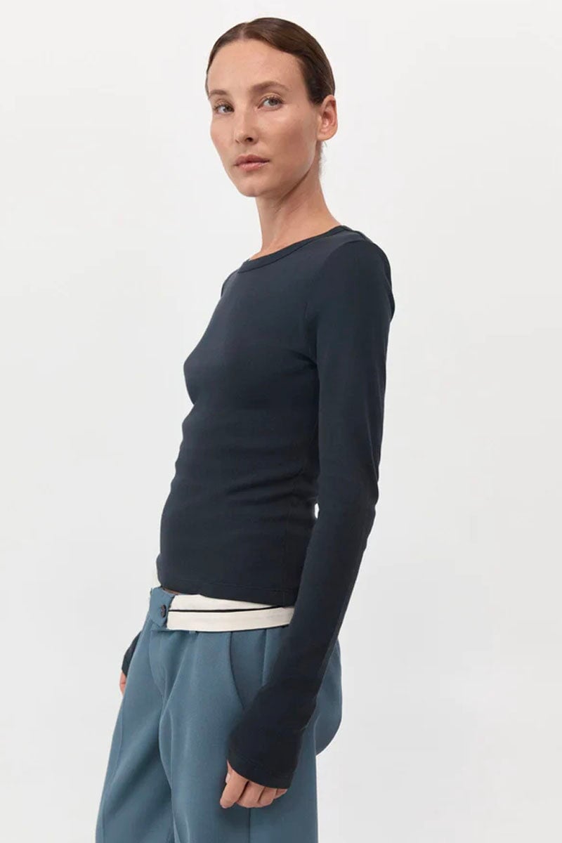 ORGANIC COTTON LONG SLEEVE TOP-BLACK Tops ST AGNI