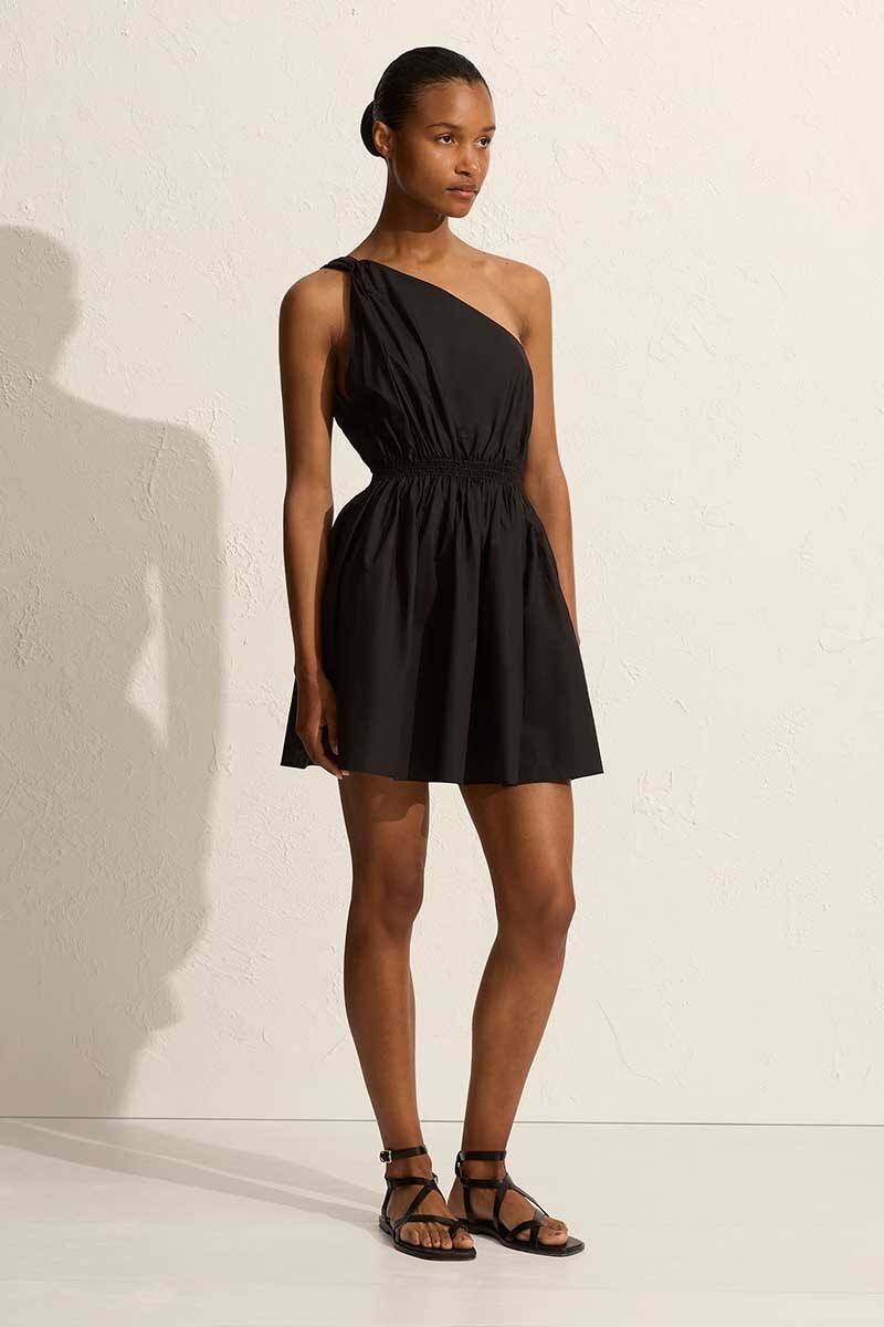 TWIST SHOULDER MINI DRESS-BLACK Dress Matteau