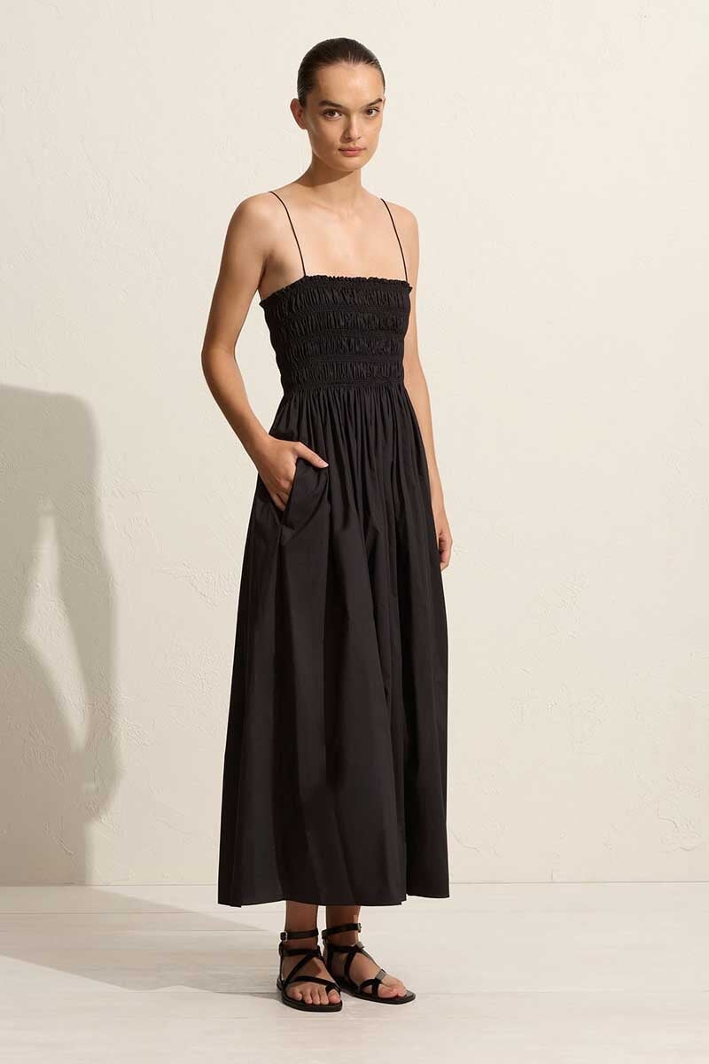 SHIRRED BODICE DRESS-BLACK Dress Matteau
