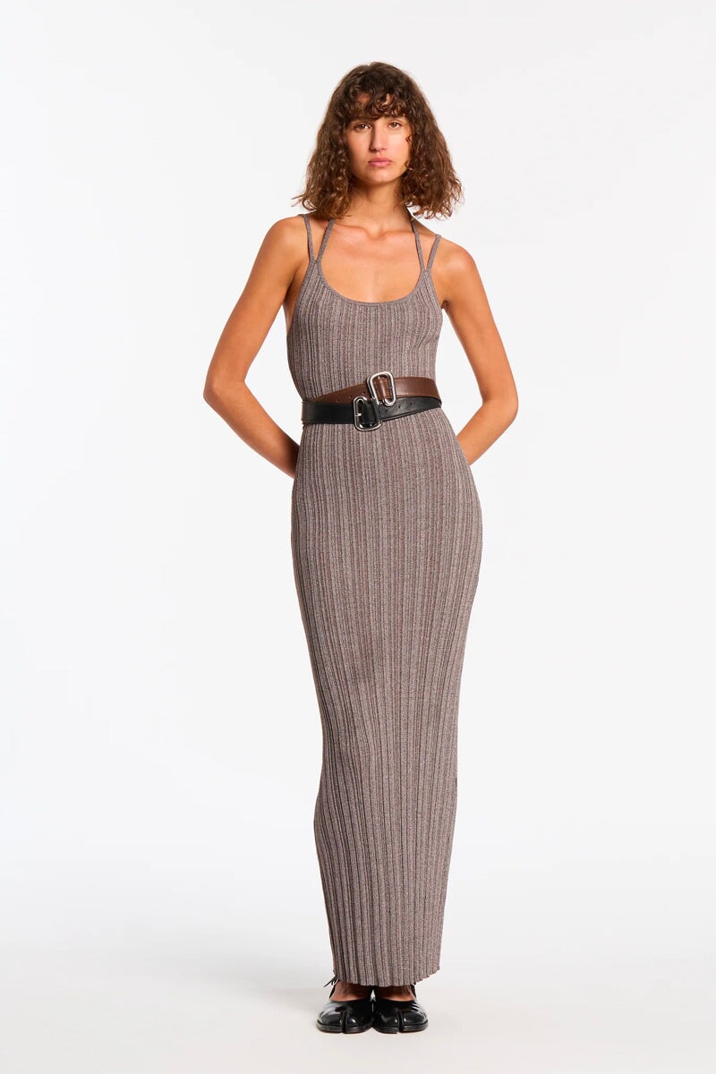 IMPASTO RIBBED HALTER MIDI DRESS-CHOCOLATE Dress SIR.