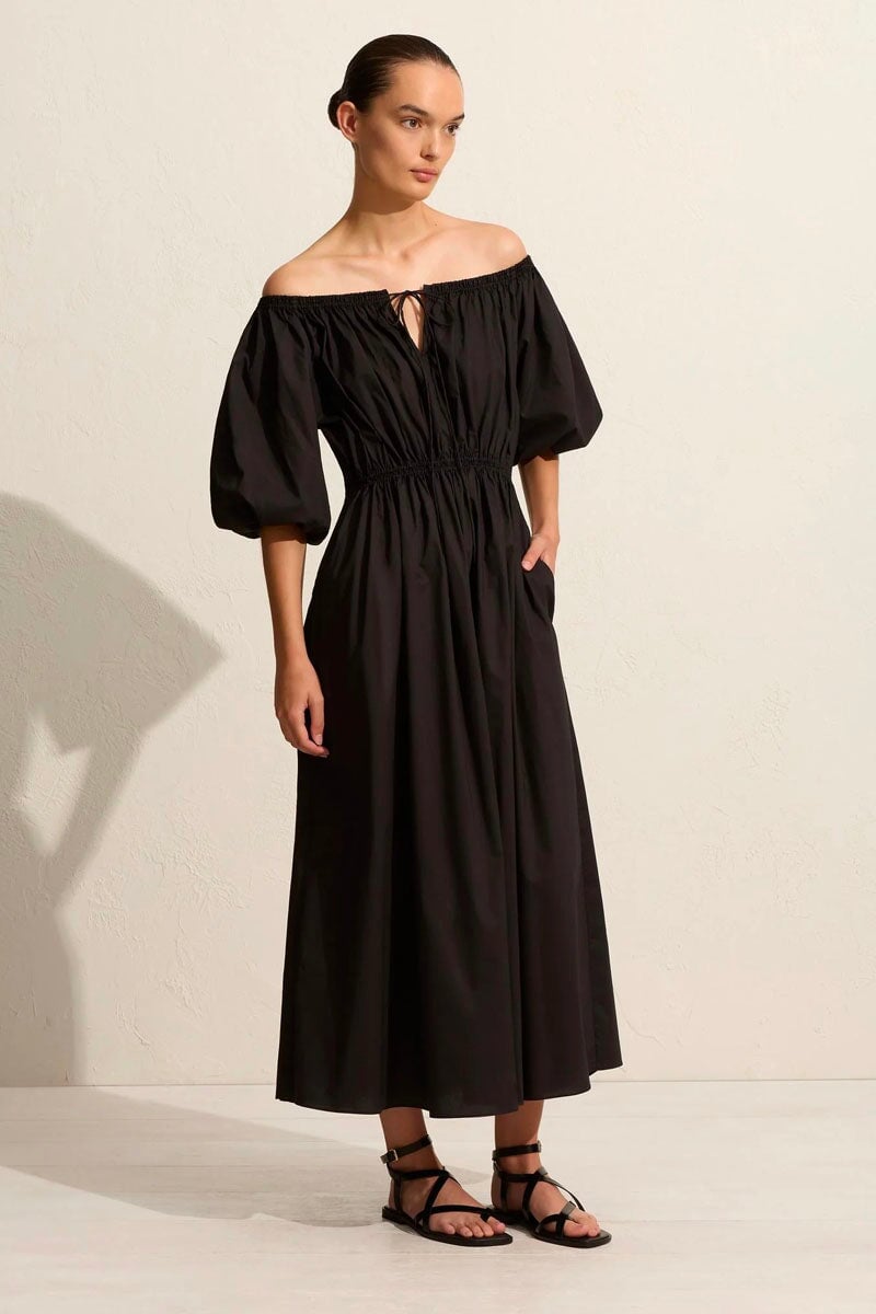 OFF THE SHOULDER MIDI DRESS-BLACK Dress Matteau