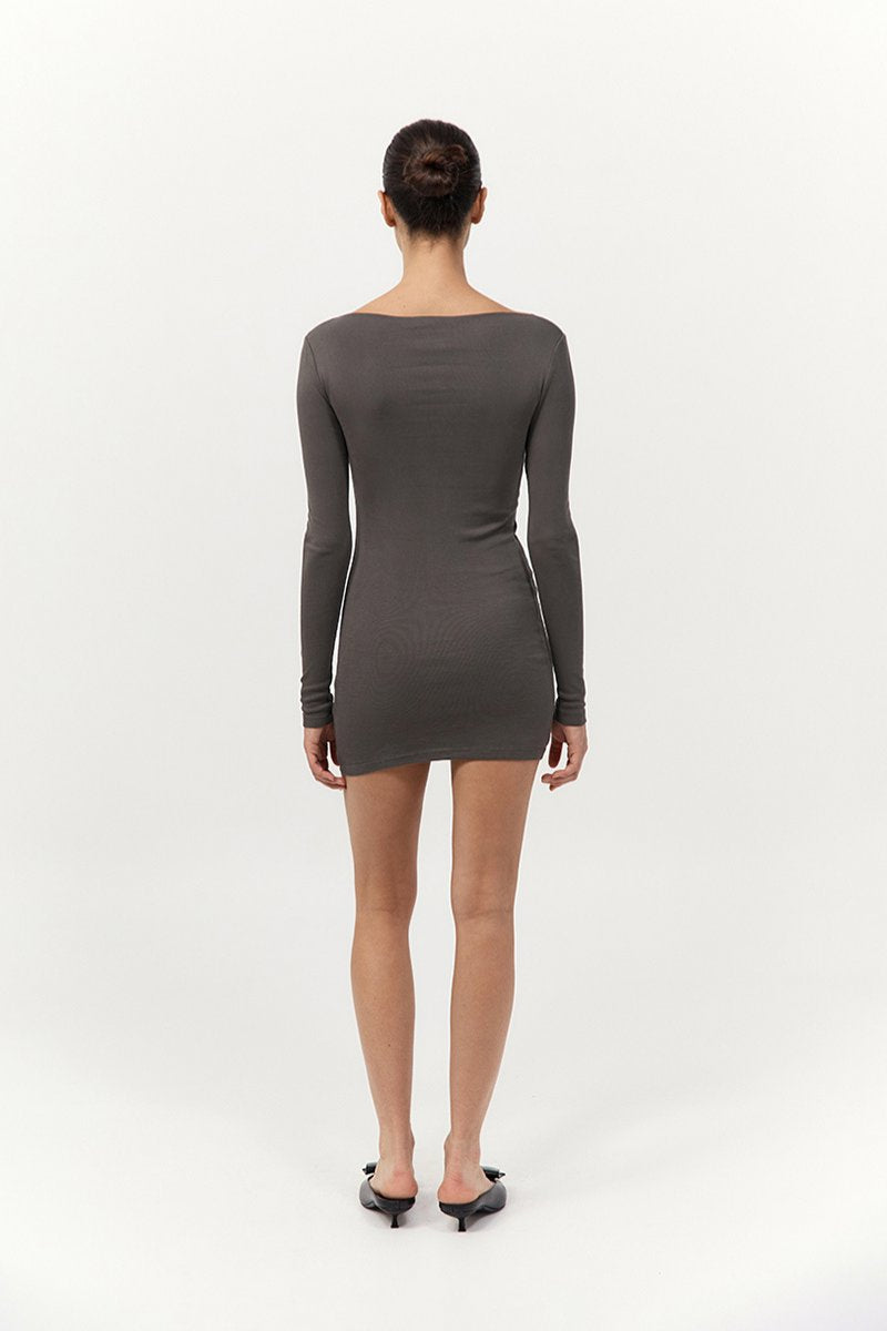 ORGANIC COTTON BATEAU DRESS-KHAKI Mini Dress ST AGNI