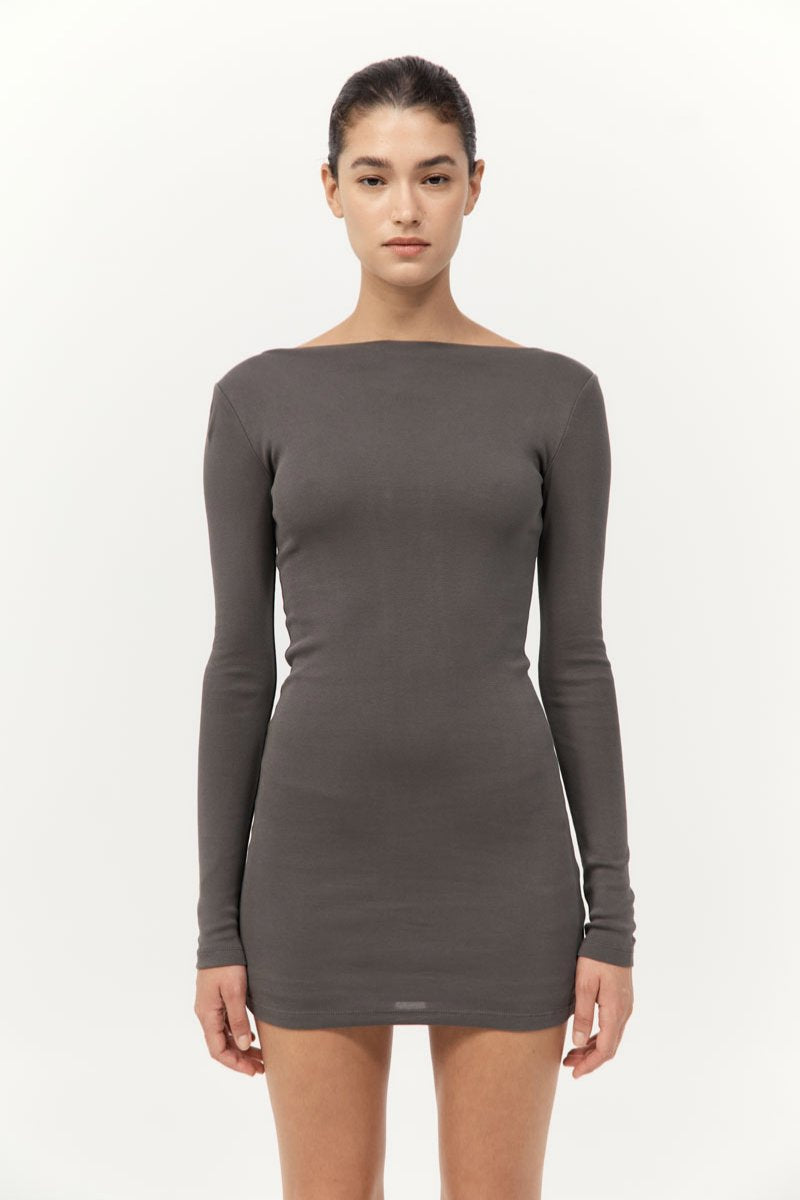 ORGANIC COTTON BATEAU DRESS-KHAKI Mini Dress ST AGNI