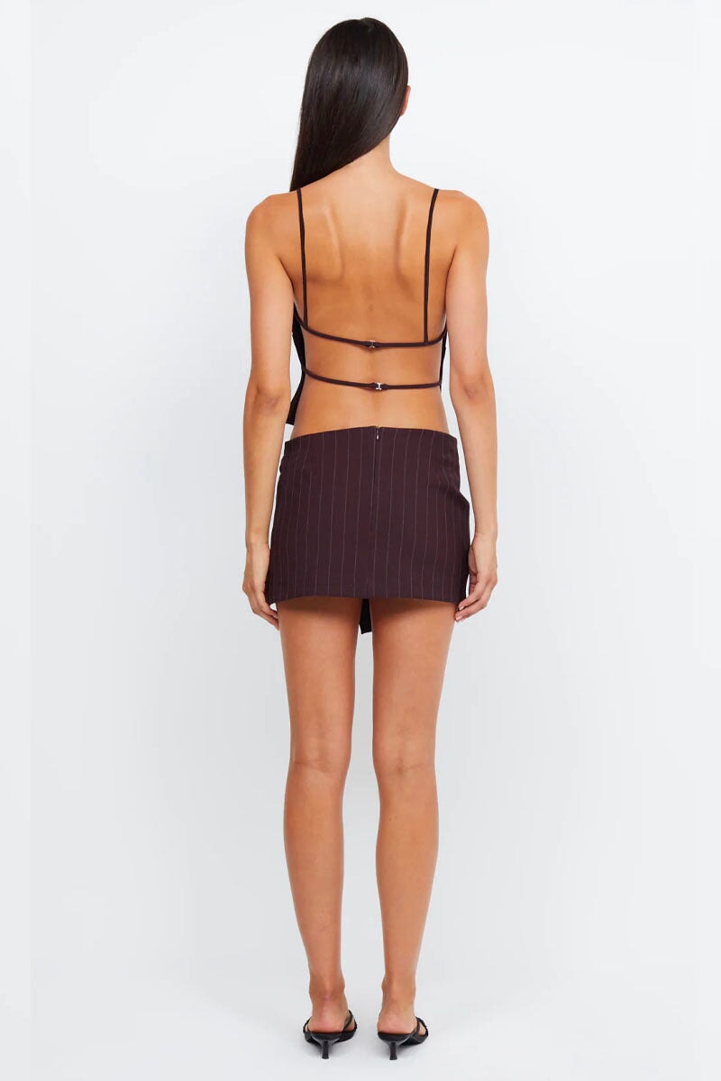 JADE WRAP MINI SKIRT-PLUM PINSTRIPE Skirts Bec and Bridge