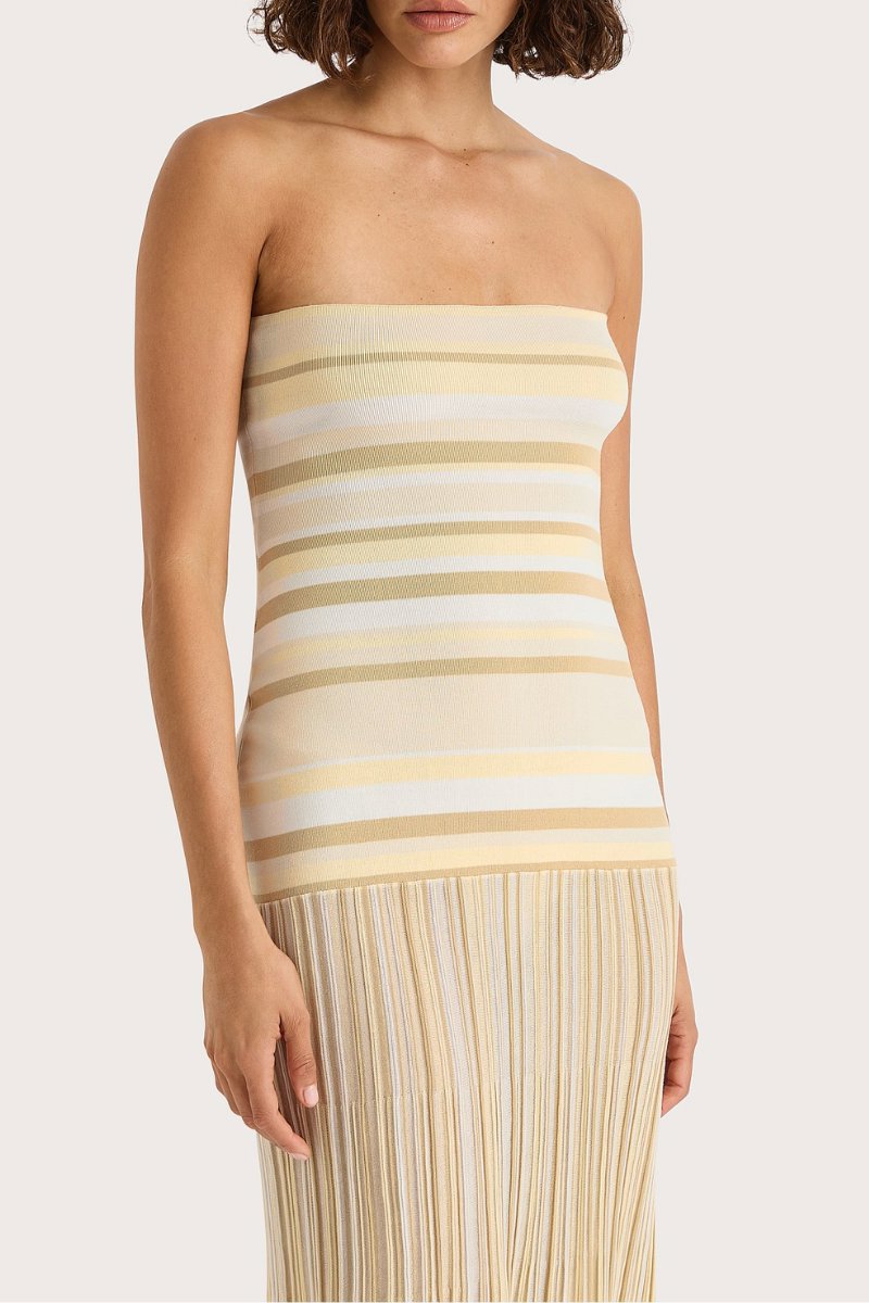 CITARA STRAPLESS DRESS-BUTTER STRIPE Maxi Dress Faithfull the Brand