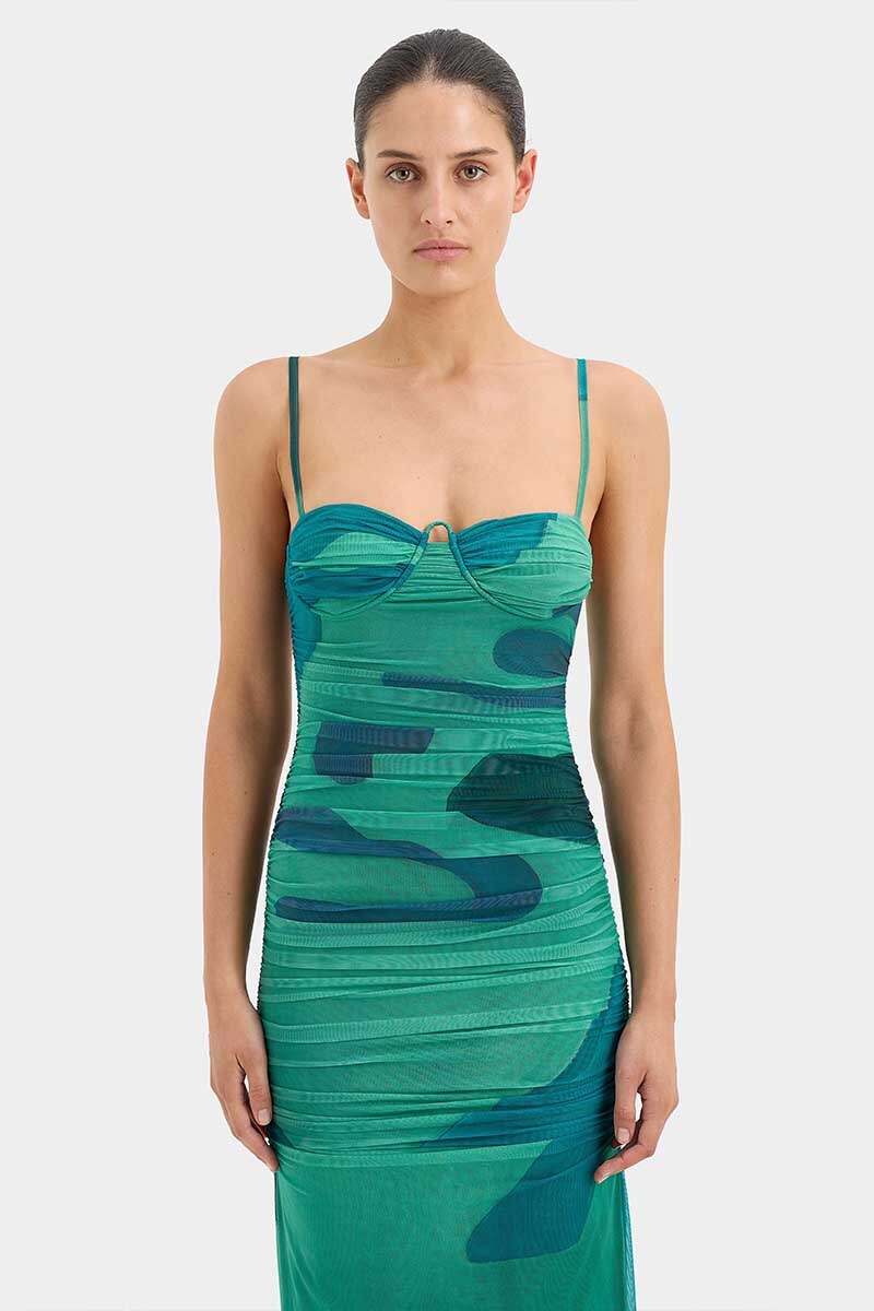 FRANKIE GATHERED MIDI DRESS-EMERALD REFLECTION Dress SIR.