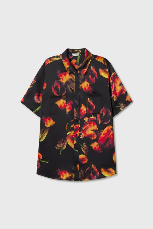 SHORT SLEEVE BOYFRIEND SHIRT-TULIPA BLACK Tops Silk Laundry