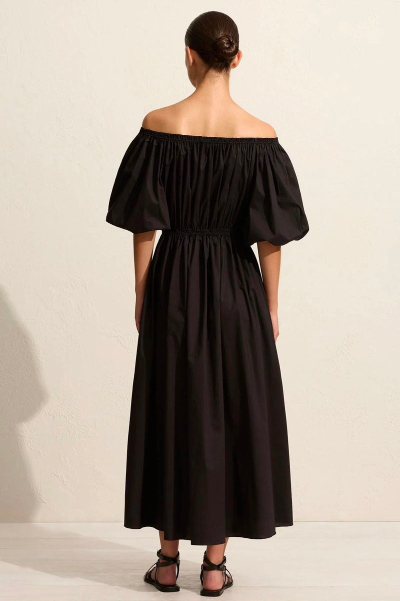 OFF THE SHOULDER MIDI DRESS-BLACK Dress Matteau