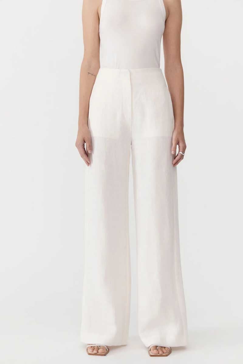 LINEN WIDE LEG PANTS-IVORY Pants ST AGNI