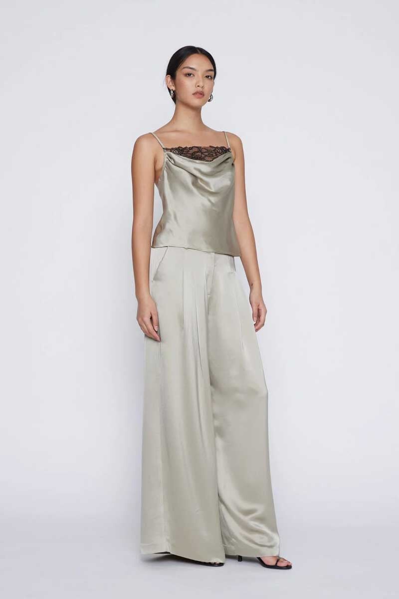 CAMILLA TOP-TAUPE W/ BLACK LACE Tops Anna Quan