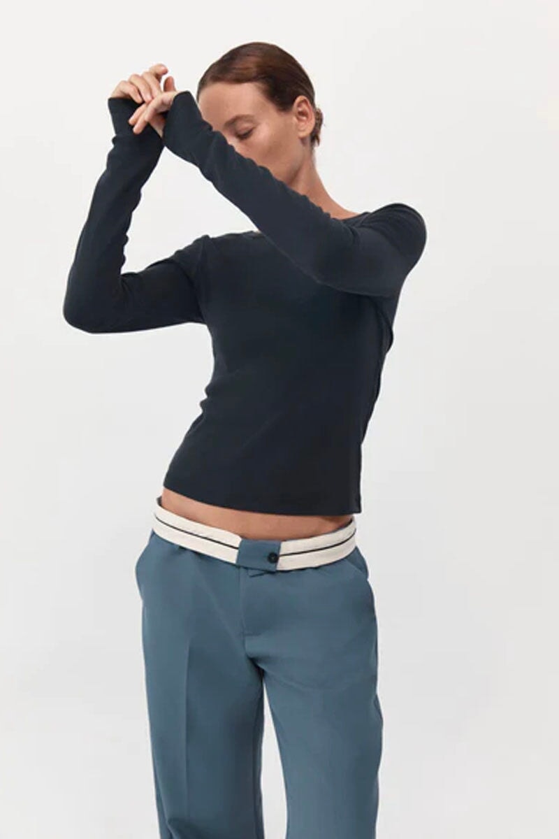 ORGANIC COTTON LONG SLEEVE TOP-BLACK Tops ST AGNI