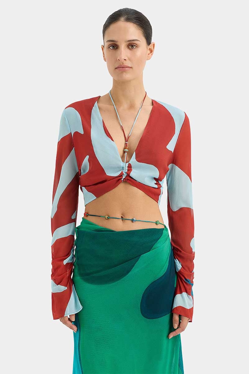FRANKIE GATHERED SLEEVE TOP-RUBY REFLECTION Tops SIR.