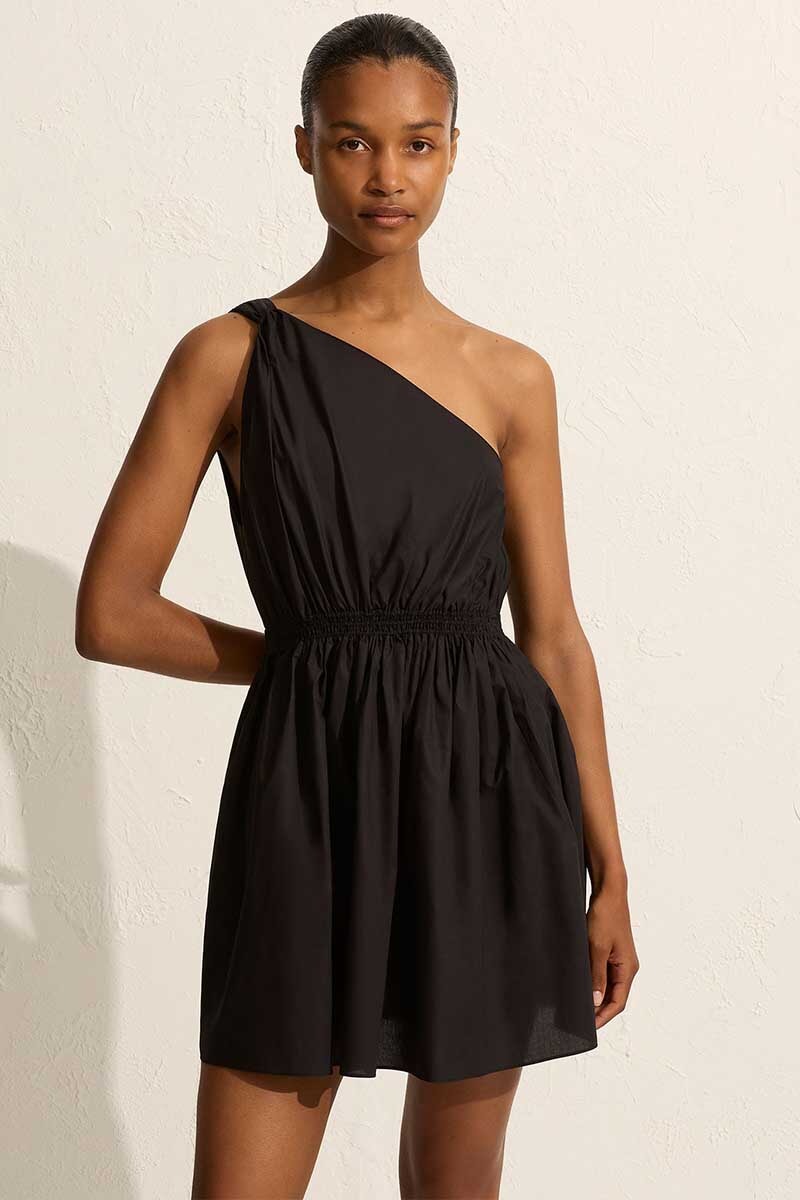 TWIST SHOULDER MINI DRESS-BLACK Dress Matteau
