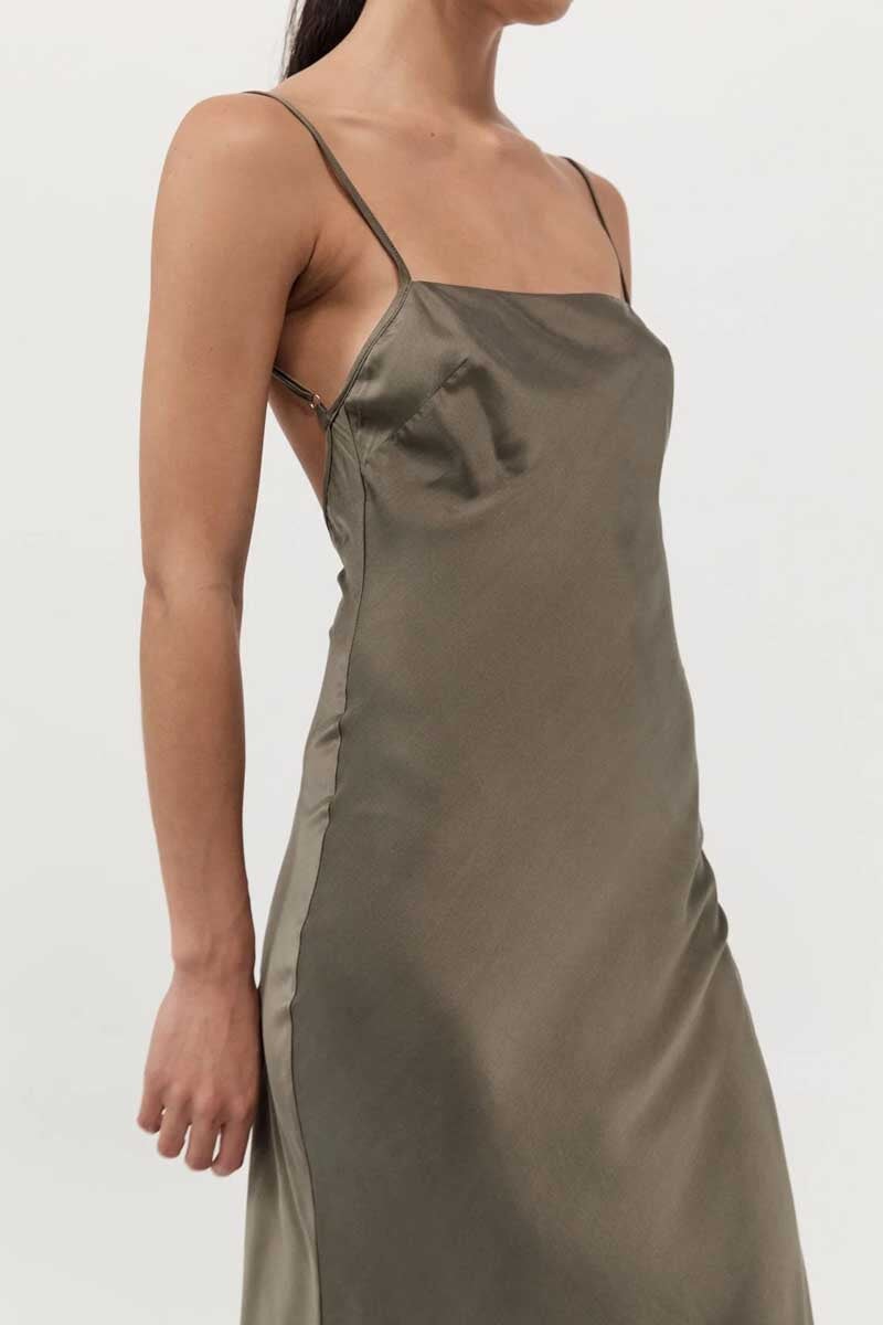 LOW BACK SLIP DRESS-KELP Dress ST AGNI