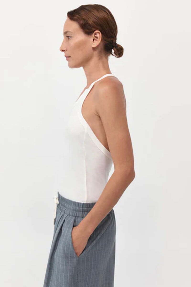 ORGANIC COTTON ABSTRACT SINGLET-WHITE Tops ST AGNI