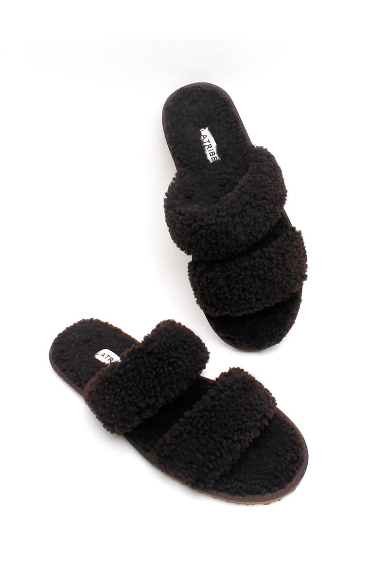 DOUBLE STRAP SHEARLING-DARK CHOCOLATE Shoes LA TRIBE 36 Dark Chocolate