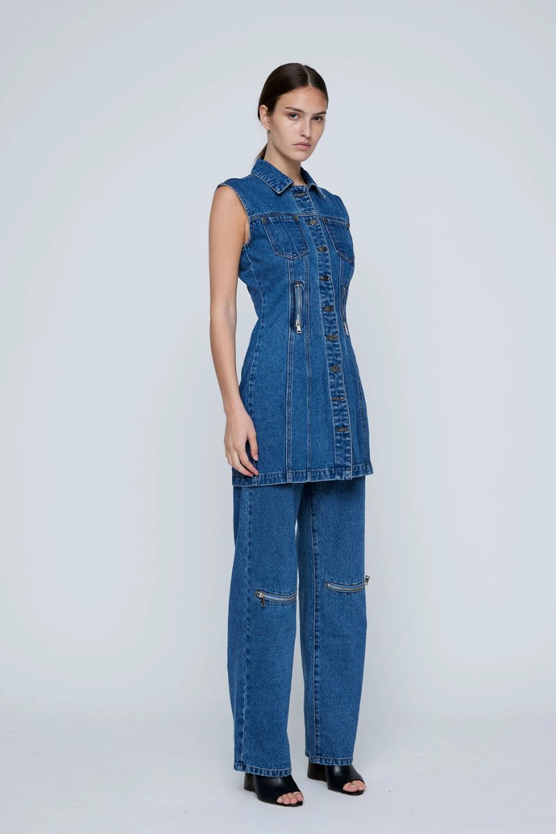 ZIPPER DENIM MINI DRESS-INDIGO Mini Dress Wynn Hamlyn