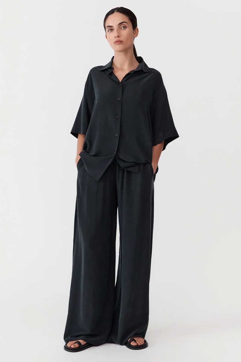 UNISEX SILK SHIRT-WASHED BLACK Tops ST AGNI