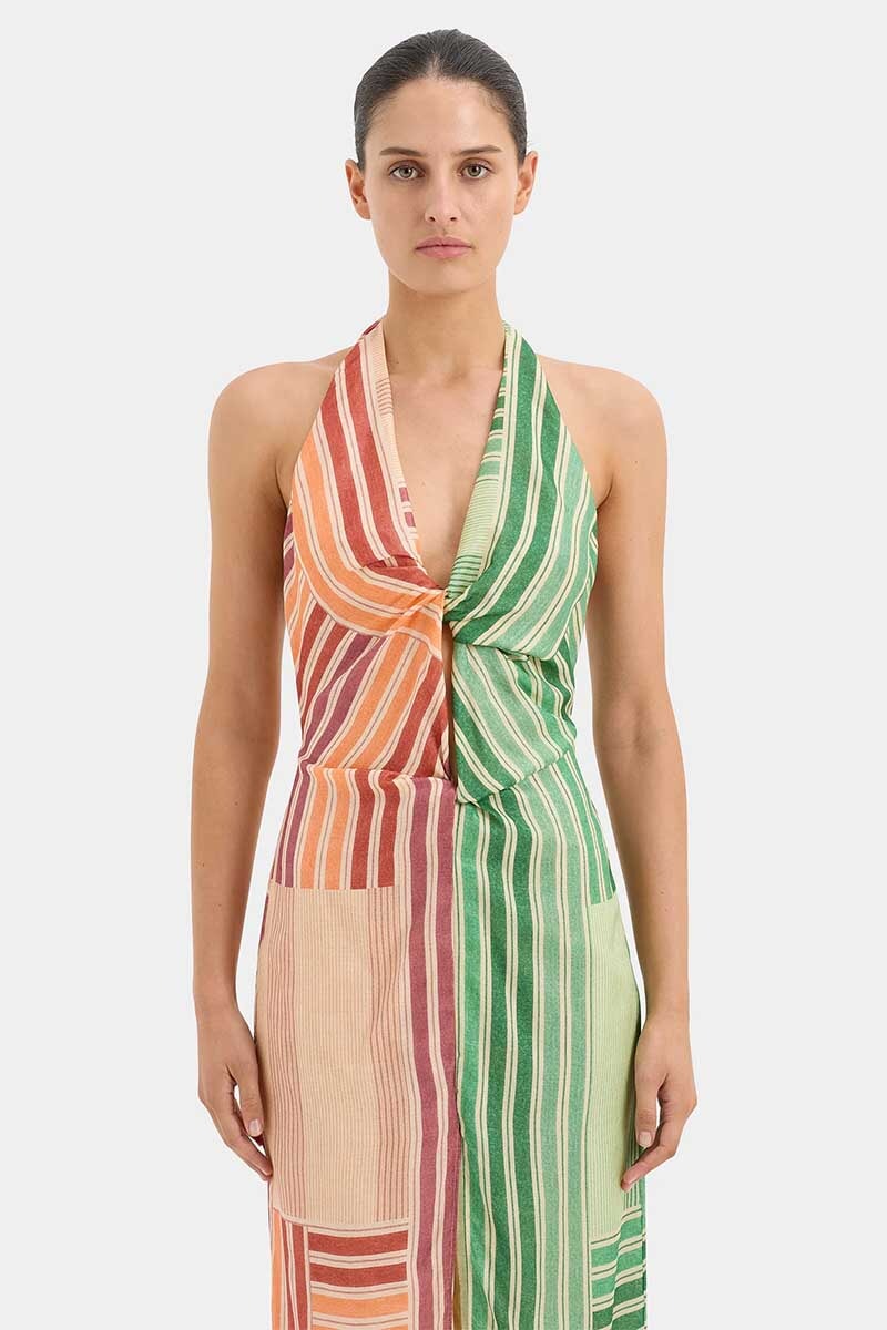 MARISOL TWIST MIDI DRESS-MULTI PATCHWORK STRIPE Dress SIR.