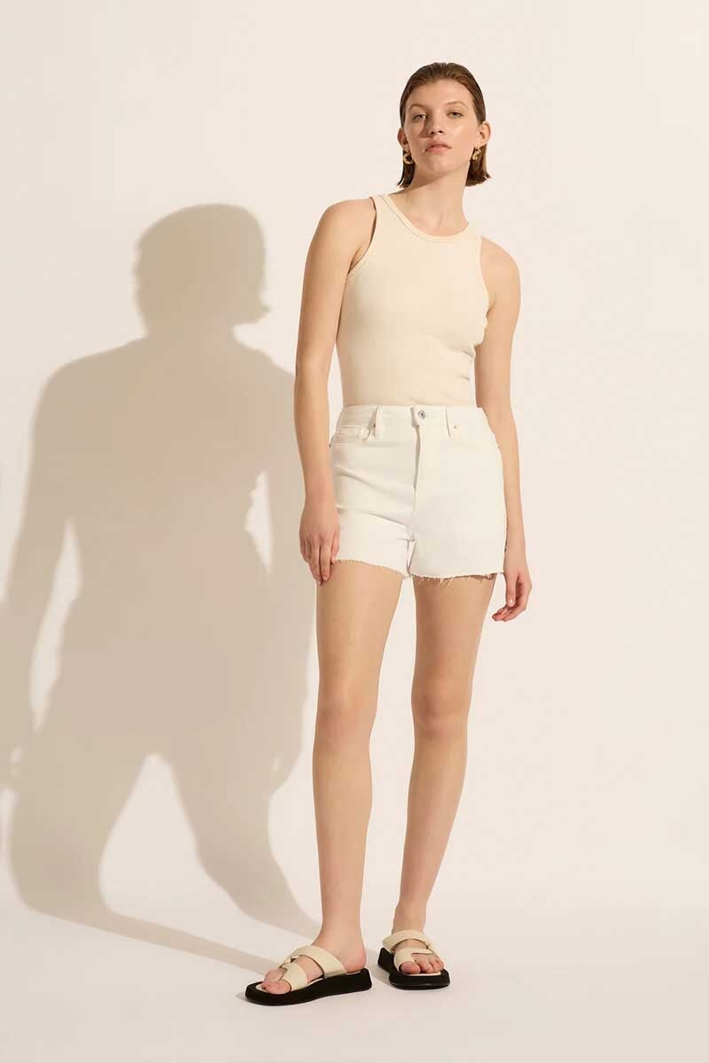 ANNIE HIGH CLASSIC SHORT-SOFT WHITE Denim Outland Denim 24 Soft White