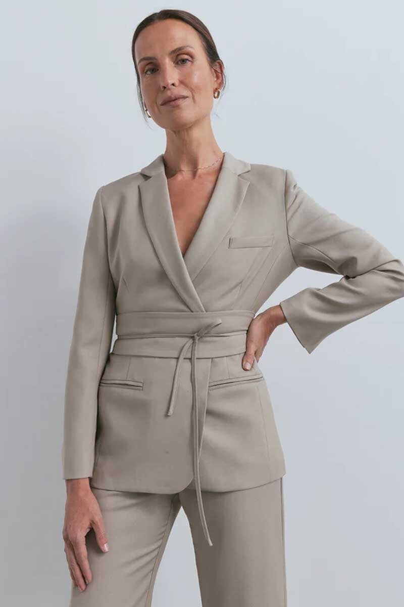 SHERIFF BELTED WOOL BLAZER-TAUPE Blazers Viktoria and Woods