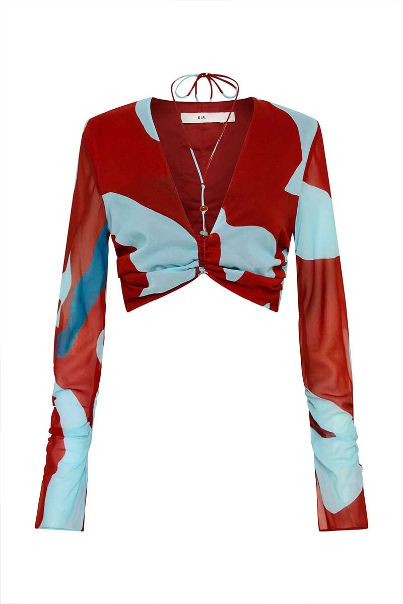 FRANKIE GATHERED SLEEVE TOP-RUBY REFLECTION Tops SIR. OP Ruby Reflection